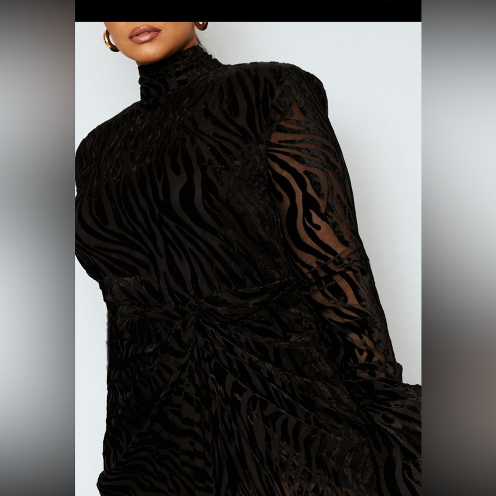 Black Zebra Devore High Neck Draped Midi Dress NWT never worn - Picture 2 of 5